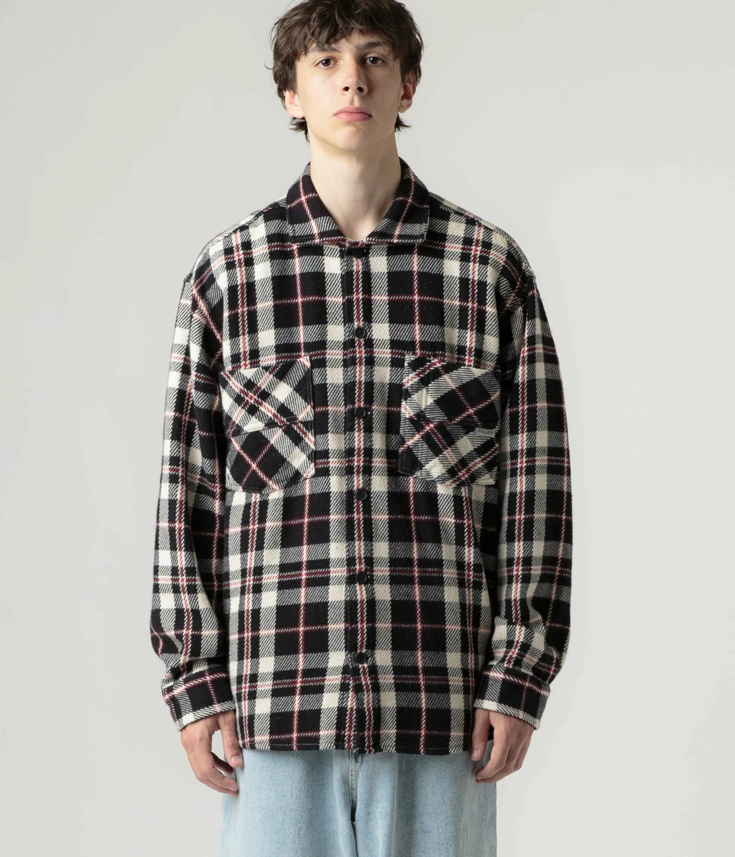 Polar Big Boy Flannel Overshirt - Black / Cloud White / Red 7 Polar Big Boy Flannel Overshirt - Black / Cloud White / Red - Image 5
