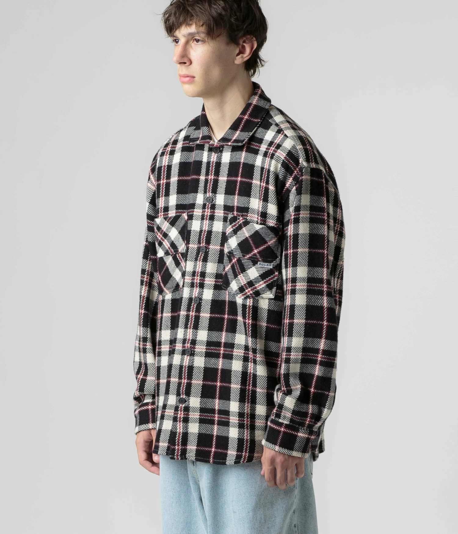 Polar Big Boy Flannel Overshirt - Black / Cloud White / Red 8 Polar Big Boy Flannel Overshirt - Black / Cloud White / Red - Image 6