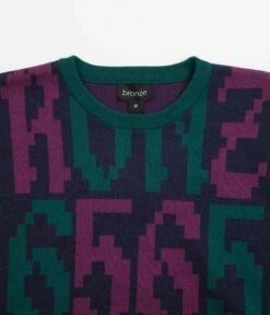 Bronze 56K Old E Crewneck Sweatshirt - Purple / Teal -FLATSPOT Sales bronze 56k old e crewneck sweatshirt purple teal 4