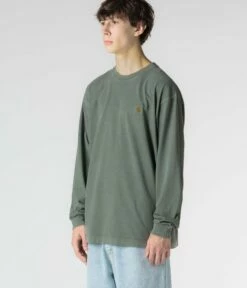 Carhartt Vista Long Sleeve T-Shirt - Smoke Green -FLATSPOT Sales carhartt vista long sleeve t shirt smoke green model 2 904a2519 e616 4e96 9821 c2ecdce59e03