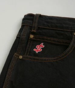 Cash Only Logo Denim Shorts - Washed Black -FLATSPOT Sales cash only logo denim shorts washed black 4