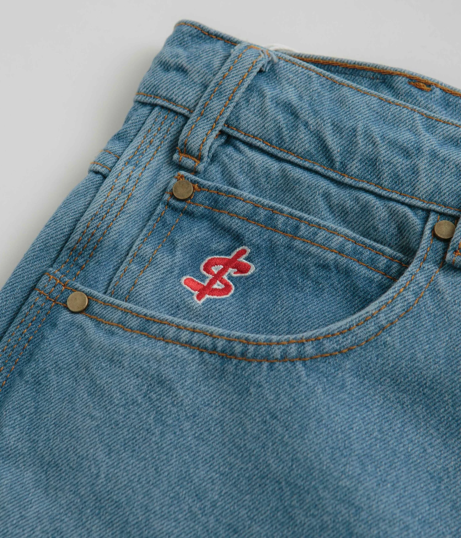 Cash Only Logo Denim Shorts - Washed Indigo 7 Cash Only Logo Denim Shorts - Washed Indigo - Image 5