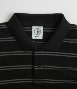 Polar Stripe Long Sleeve Polo Shirt - Black -FLATSPOT Sales polar stripe long sleeve polo shirt black 4