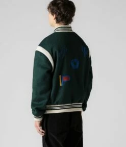Pop Trading Company X Parra Varsity Jacket - Pine Green -FLATSPOT Sales pop trading company x parra varsity jacket pine green 3 1