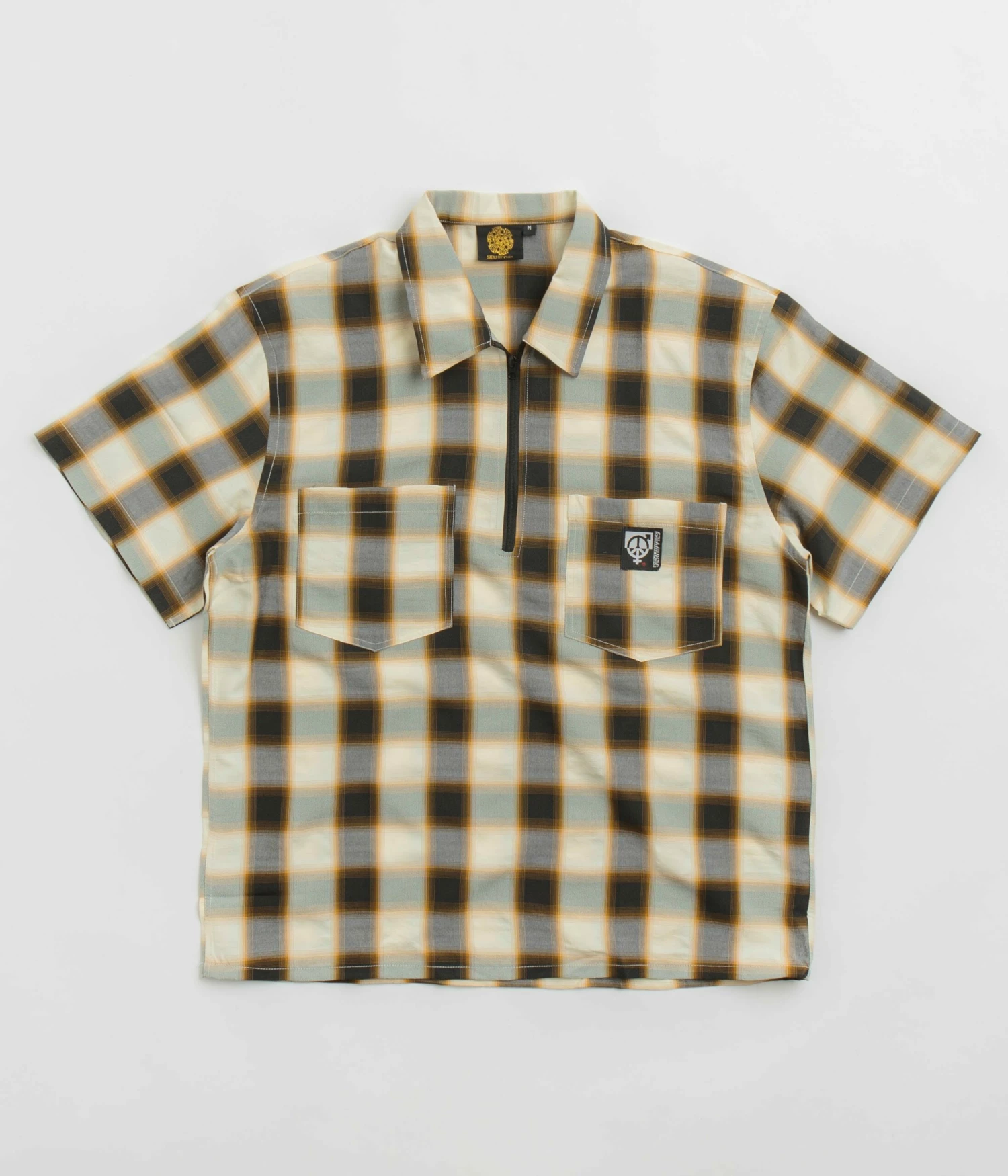 Sexhippies Half Zipper Short Sleeve Shirt - Off White / Black 3 Sexhippies Half Zipper Short Sleeve Shirt - Off White / Black